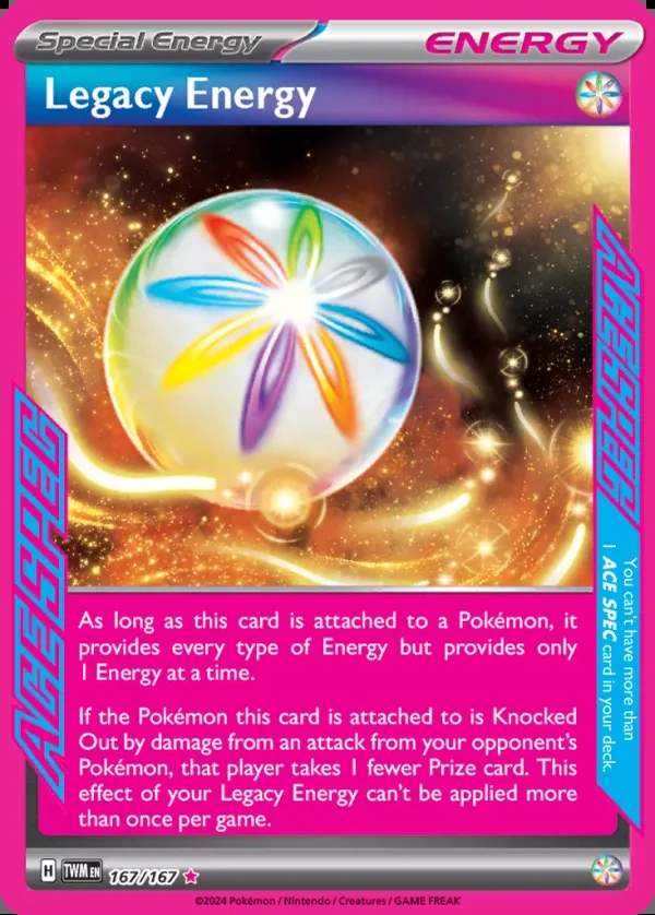 Legacy Energy 167/167, Twilight Masquerade English Print with "Play! Pokémon" stamp, card art reference