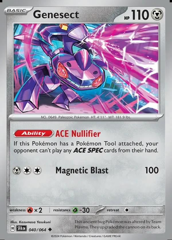 Genesect 040/064, Shrouded Fable English Print with "Play! Pokémon" stamp, card art reference