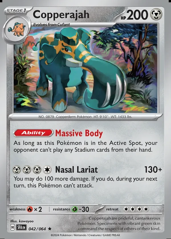 Copperajah 042/064, Shrouded Fable English Print with "Play! Pokémon" stamp, card art reference