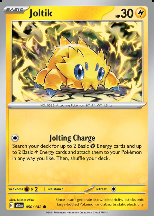 Joltik 050/142, Stellar Crown English Print with "Play! Pokémon" stamp, card art reference