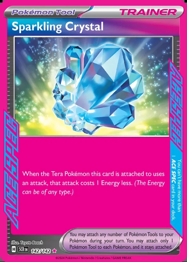 Sparkling Crystal 142/142, Stellar Crown English Print with "Play! Pokémon" stamp, card art reference