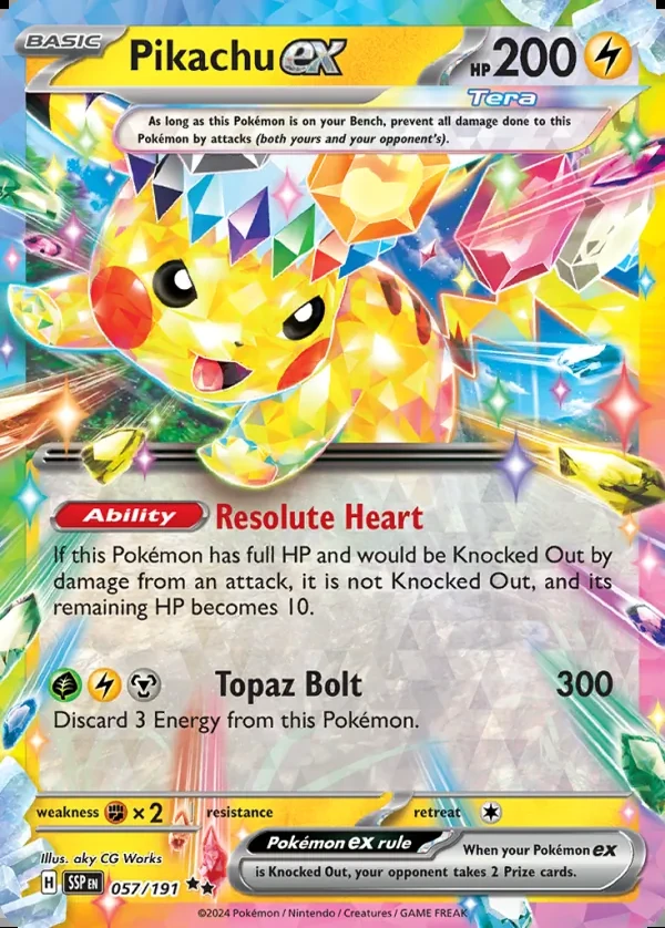 Pikachu 057/191, Surging Sparks English Print with "Play! Pokémon" stamp, card art reference