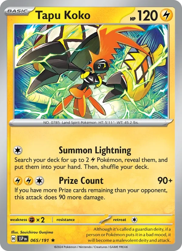 Tapu Koko 065/191, Surging Sparks English Non Holo, card art reference