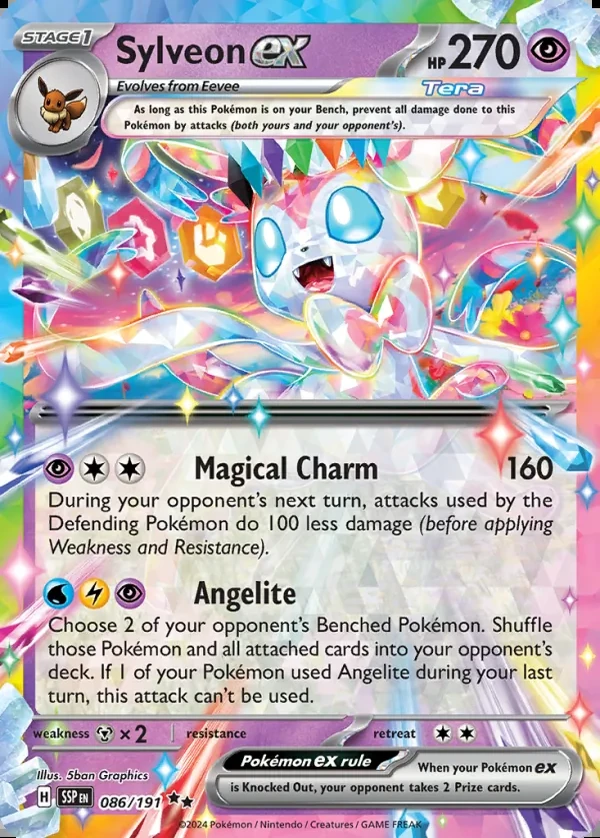 Sylveon 086/191, Surging Sparks English Print with "Play! Pokémon" stamp, card art reference