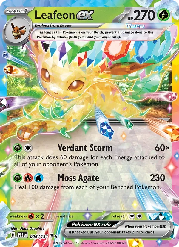 Leafeon ex 006/131, Prismatic Evolutions English Stamped "Prismatic Evolutions" print, card art reference