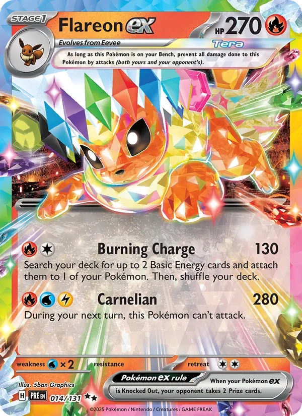 Flareon ex 014/131, Prismatic Evolutions English Stamped "Prismatic Evolutions" print, card art reference