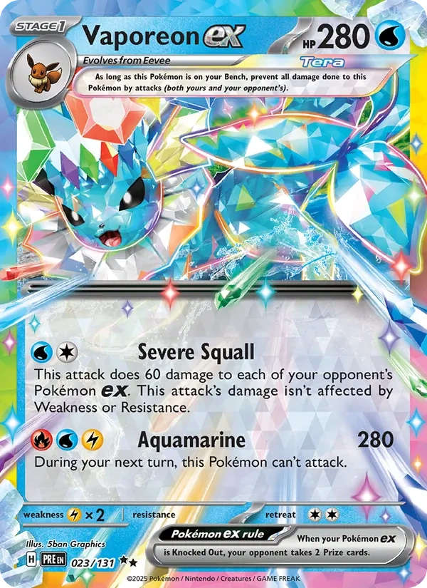 Vaporeon ex 023/131, Prismatic Evolutions English Stamped "Prismatic Evolutions" print, card art reference