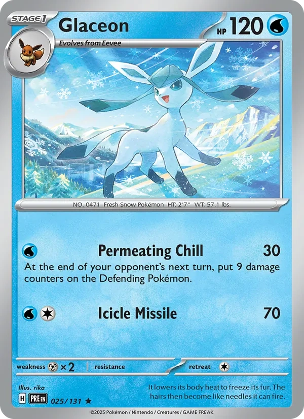 Glaceon 025/131, Prismatic Evolutions English Cosmos Holofoil, card art reference