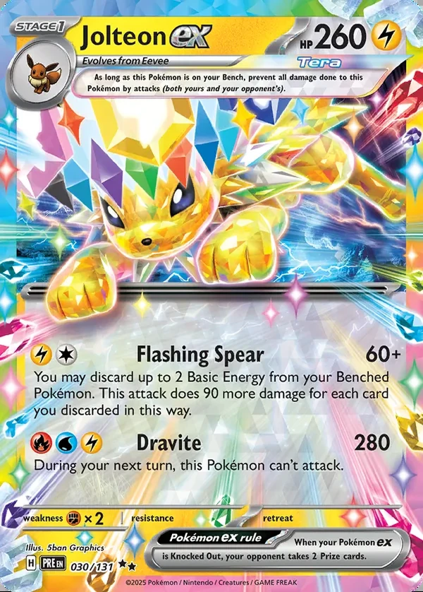 Jolteon 030/131, Prismatic Evolutions English Print with "Play! Pokémon" stamp, card art reference