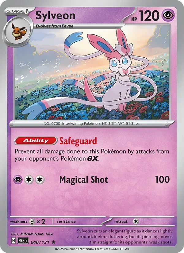 Sylveon 040/131, Prismatic Evolutions English "Pokémon Day 2025" logo print, card art reference
