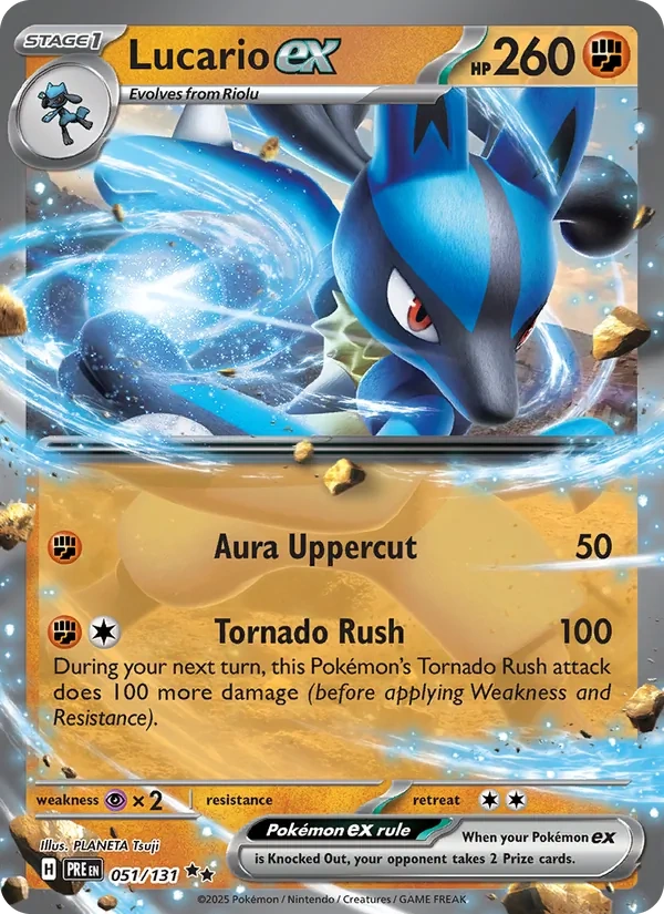 Lucario ex 051/131, Prismatic Evolutions English Stamped "Prismatic Evolutions" print, card art reference
