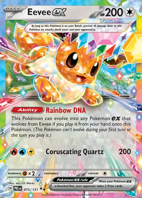 Eevee 075/131, Prismatic Evolutions English Print with "Play! Pokémon" stamp, card art reference
