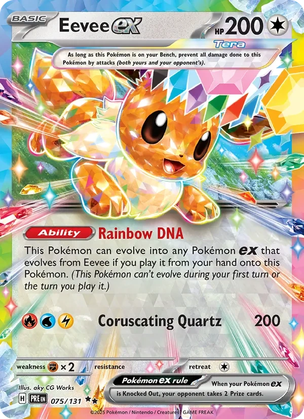 Eevee ex 075/131, Prismatic Evolutions English Stamped "Prismatic Evolutions" print, card art reference