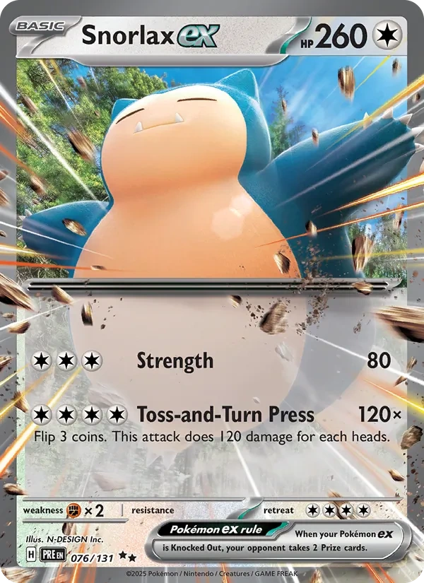 Snorlax ex 076/131, Prismatic Evolutions English Stamped "Prismatic Evolutions" print, card art reference