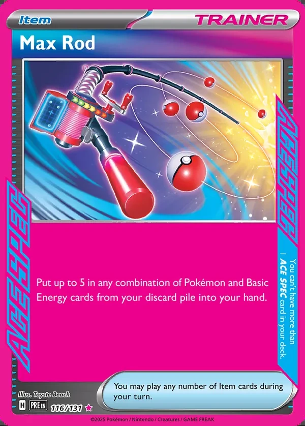 Max Rod 116/131, Prismatic Evolutions English Print with "Play! Pokémon" stamp, card art reference