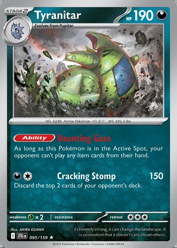 Tyranitar 095/159, Journey Together English Print with "Play! Pokémon" stamp, card art reference