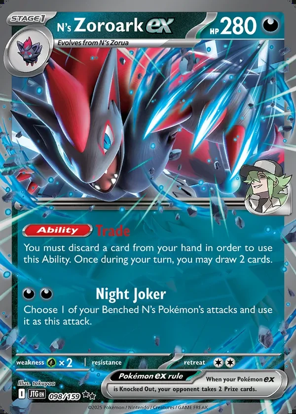 N's Zoroark 098/159, Journey Together English Print with "Play! Pokémon" stamp, card art reference