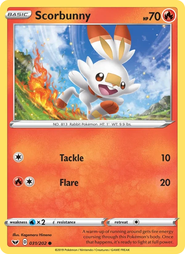 Scorbunny 031/202, Sword & Shield English Line Holofoil, card art reference