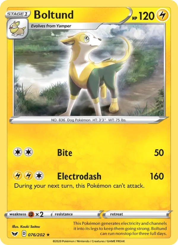 Boltund 076/202, Sword & Shield English Cosmos Holofoil, card art reference