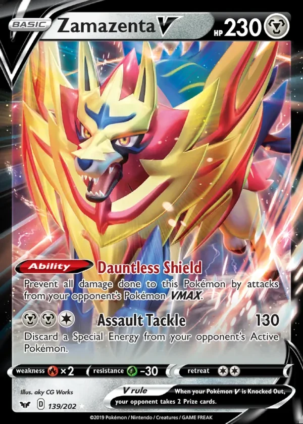 Zamazenta 139/202, Sword & Shield English Print with "Play! Pokémon" stamp, card art reference