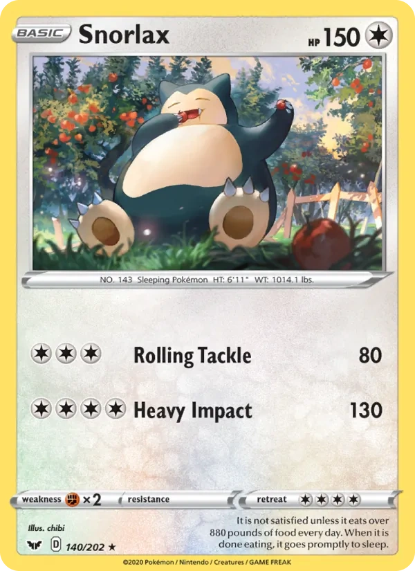 Snorlax 140/202, Sword & Shield English Cosmos Holofoil, card art reference