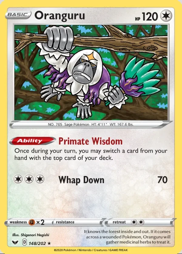 Oranguru 148/202, Sword & Shield English Print with "Play! Pokémon" stamp, card art reference
