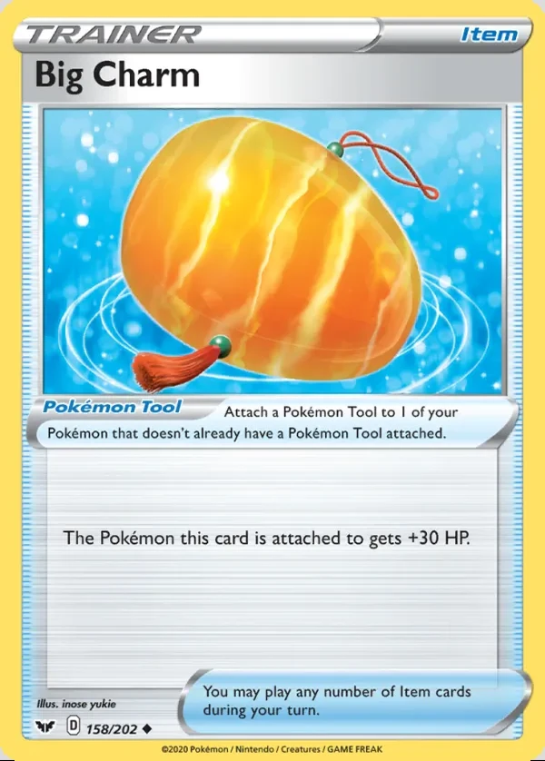 Big Charm 158/202, Sword & Shield English Print with "Play! Pokémon" stamp, card art reference