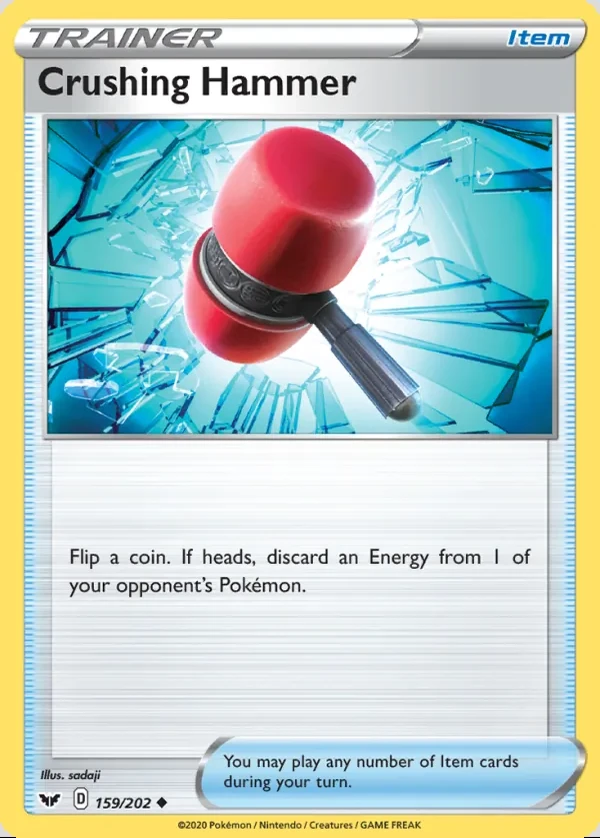 Crushing Hammer 159/202, Sword & Shield English Print with "Play! Pokémon" stamp, card art reference
