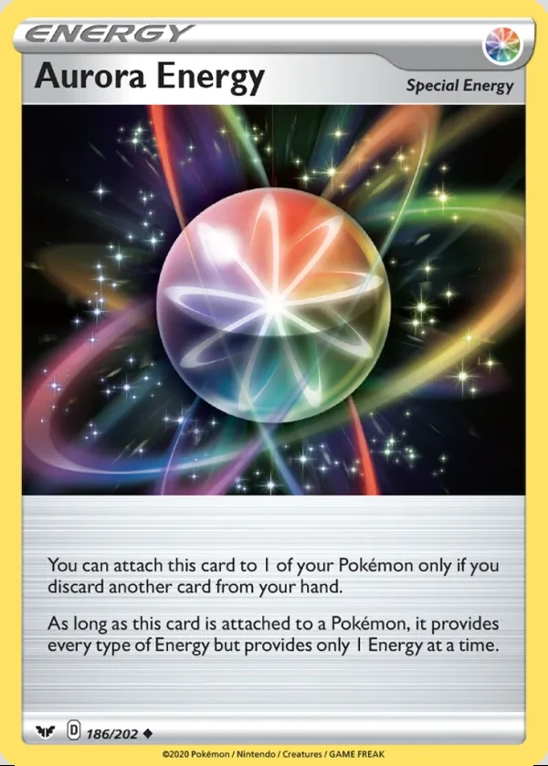 Aurora Energy 186/202, Sword & Shield English Print with "Play! Pokémon" stamp, card art reference