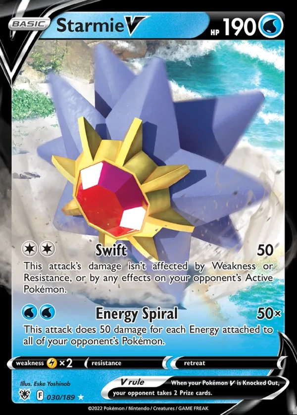 Starmie 030/189, Astral Radiance English Print with "Play! Pokémon" stamp, card art reference
