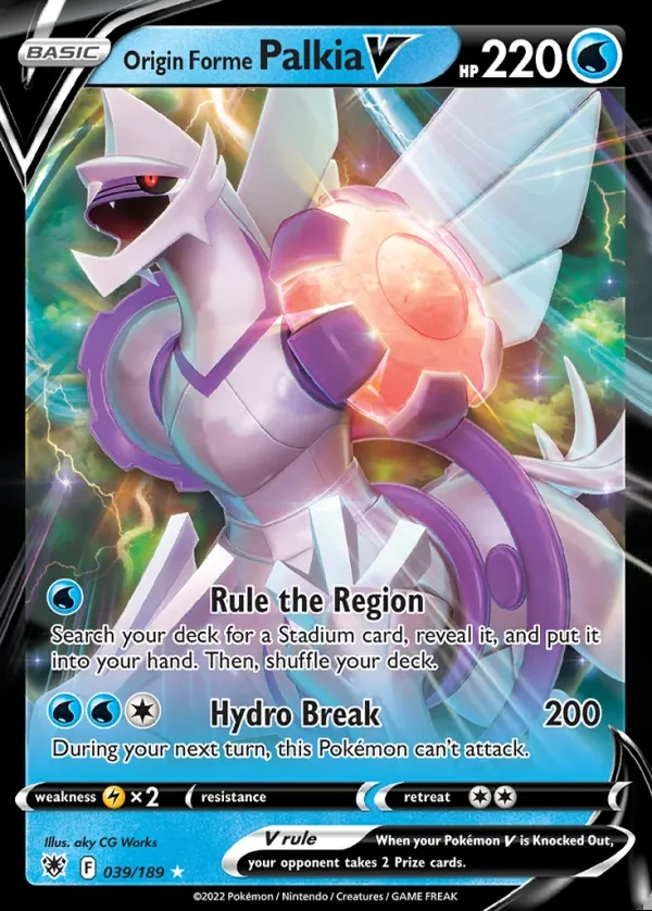 Origin Forme Palkia 039/189, Astral Radiance English Print with "Play! Pokémon" stamp, card art reference