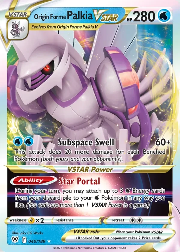 Origin Forme Palkia 040/189, Astral Radiance English Print with "Play! Pokémon" stamp, card art reference