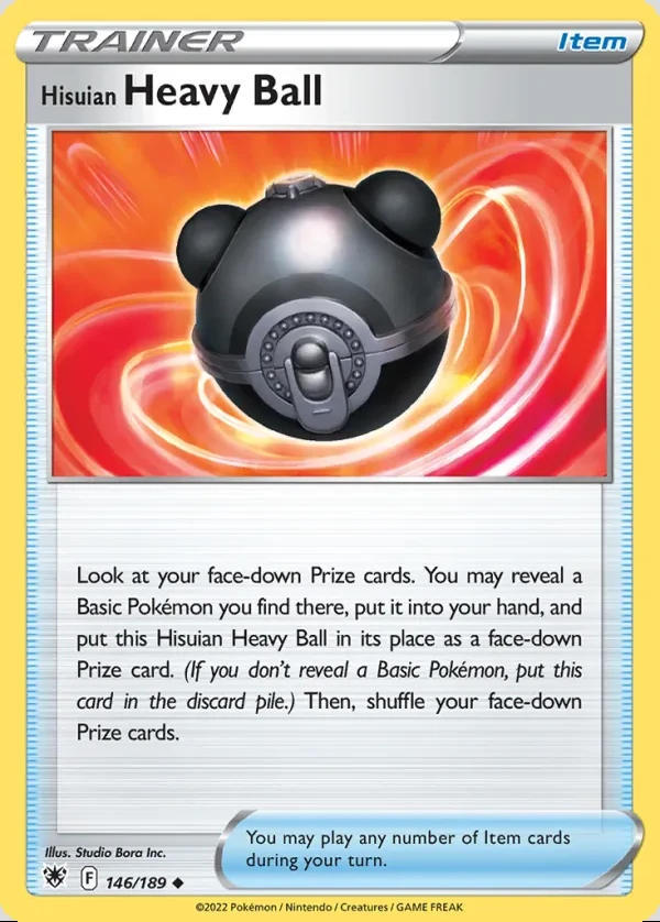 Hisuian Heavy Ball 146/189, Astral Radiance English Print with "Play! Pokémon" stamp, card art reference