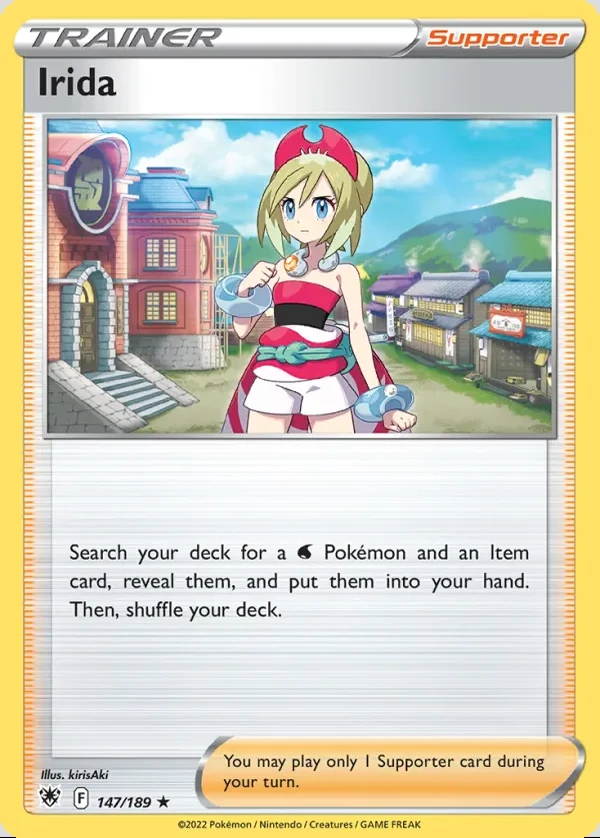 Irida 147/189, Astral Radiance English Print with "Play! Pokémon" stamp, card art reference