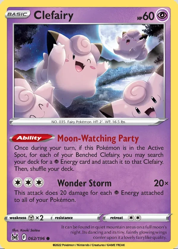 Clefairy 062/196, Lost Origin English Print with "Play! Pokémon" stamp, card art reference