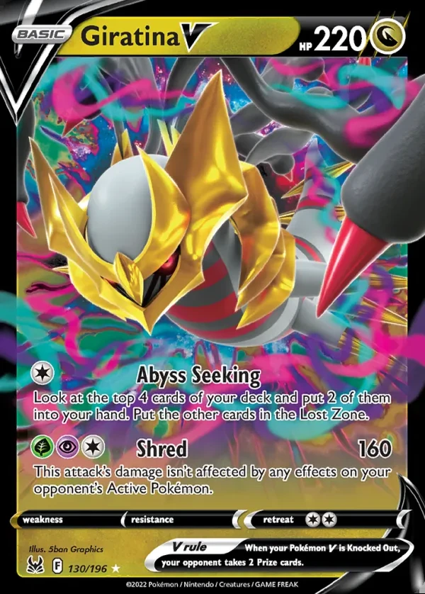Giratina 130/196, Lost Origin English Print with "Play! Pokémon" stamp, card art reference
