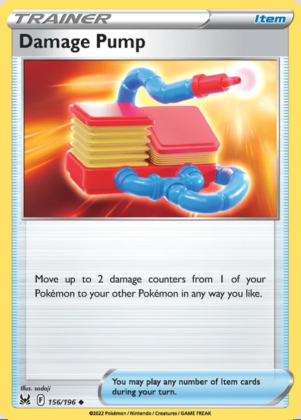 Damage Pump 156/196, Lost Origin English Print with "Play! Pokémon" stamp, card art reference