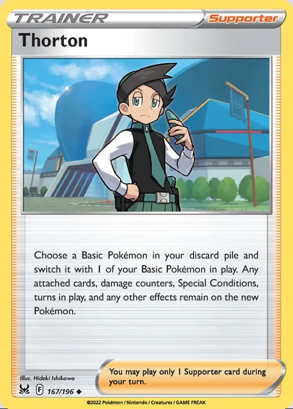 Thorton 167/196, Lost Origin English Print with "Play! Pokémon" stamp, card art reference
