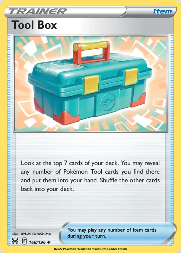 Tool Box 168/196, Lost Origin English Print with "Play! Pokémon" stamp, card art reference