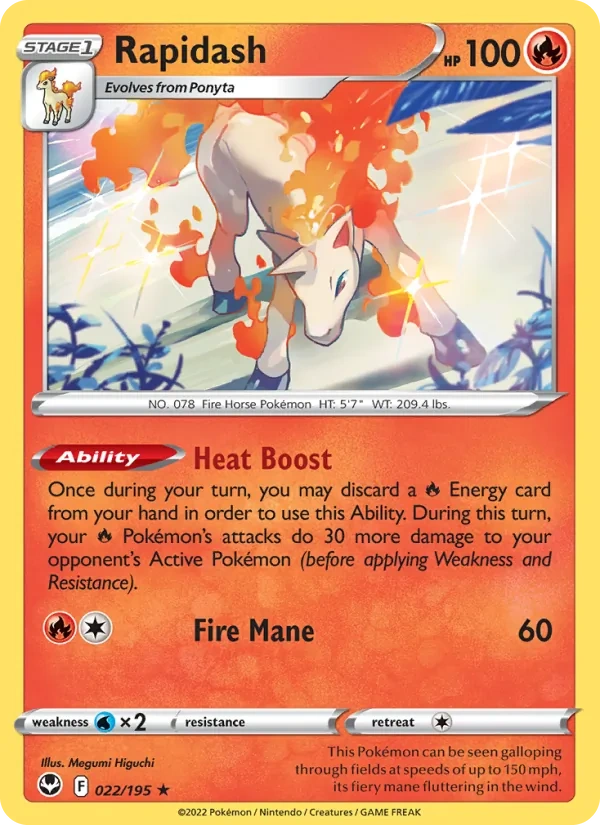 Rapidash 022/195, Silver Tempest English Non Holo, card art reference