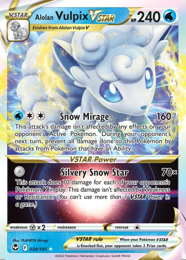 Alolan Vulpix 034/195, Silver Tempest English Print with "Play! Pokémon" stamp, card art reference