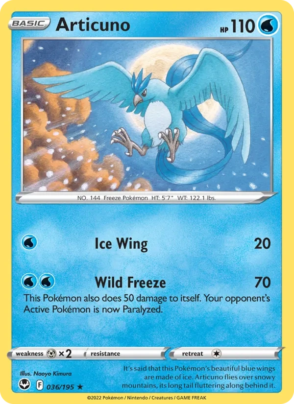 Articuno 036/195, Silver Tempest English Cosmos Holofoil, card art reference