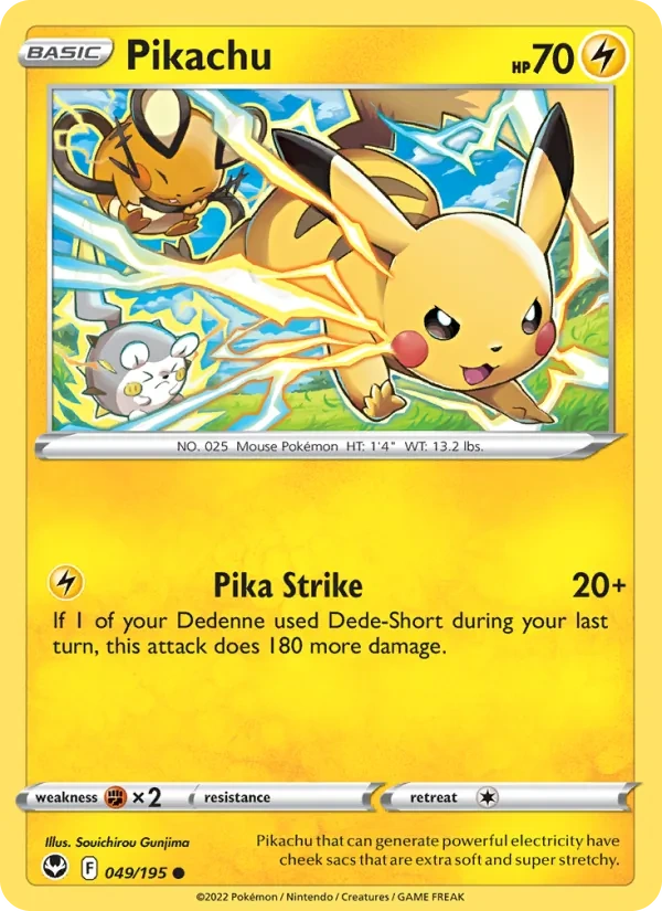 Pikachu 049/195, Silver Tempest English Cosmos Holofoil silver snowflake stamp, card art reference