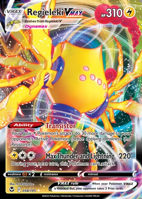 Regieleki 058/195, Silver Tempest English Print with "Play! Pokémon" stamp, card art reference