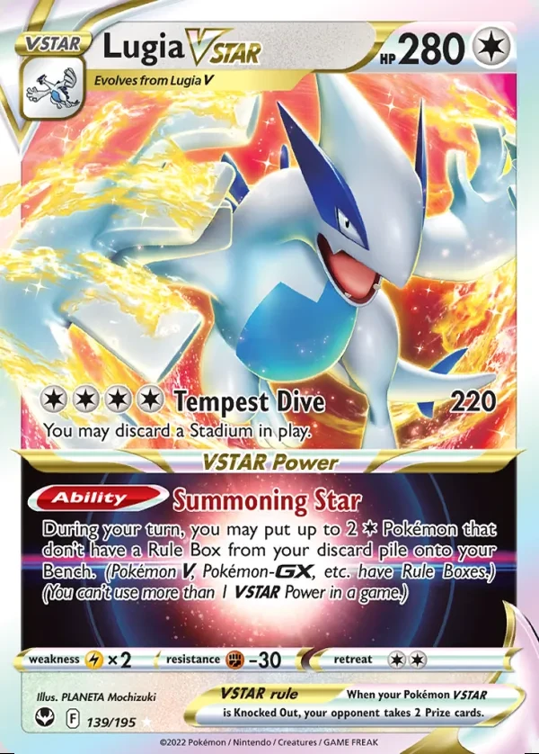 Lugia 139/195, Silver Tempest English Print with "Play! Pokémon" stamp, card art reference