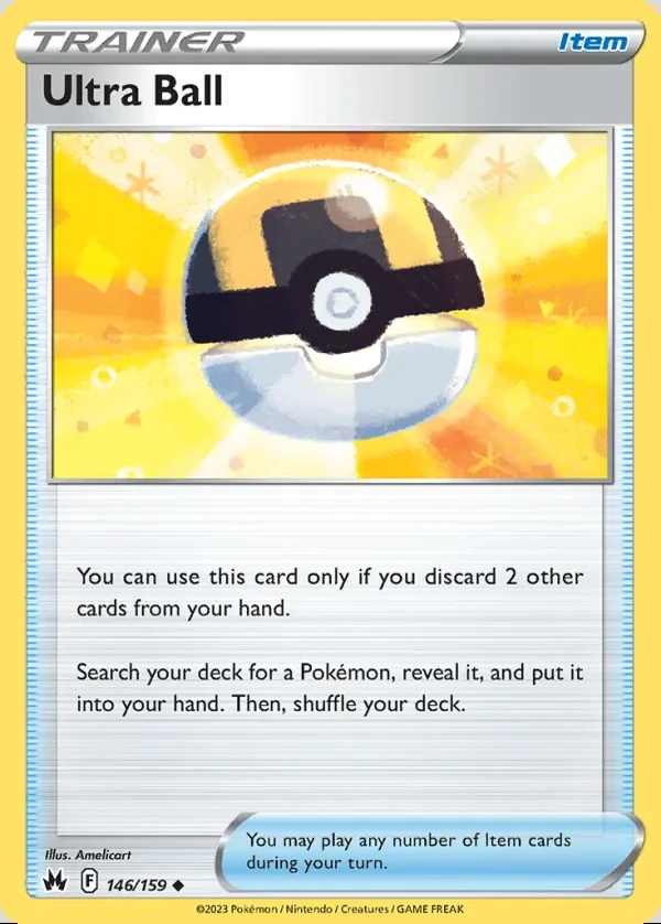 Ultra Ball 146/159, Crown Zenith English Print with "Play! Pokémon" stamp, card art reference