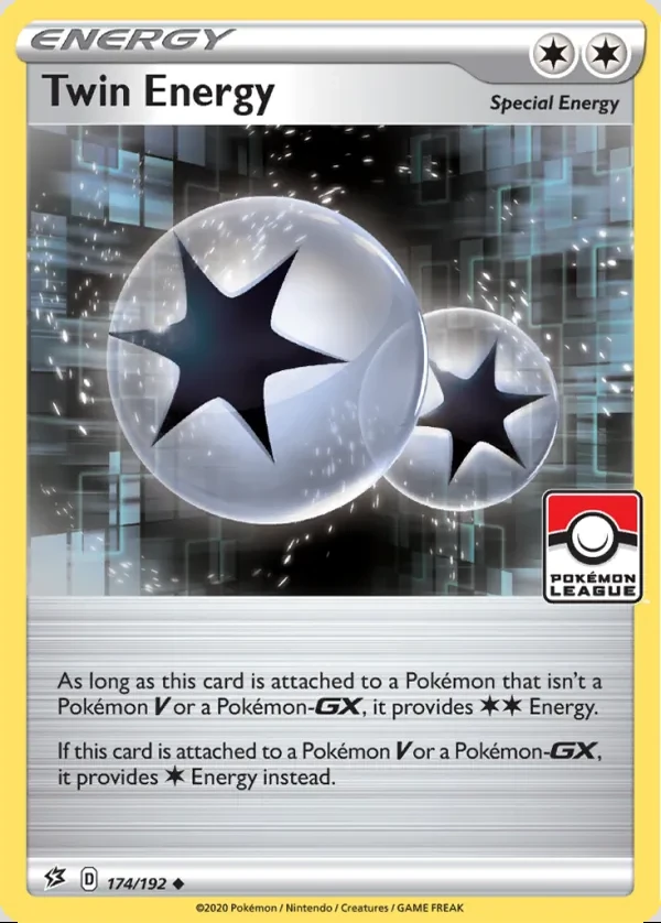 Twin Energy 174/192, Rebel Clash English Print with "Play! Pokémon" stamp, card art reference