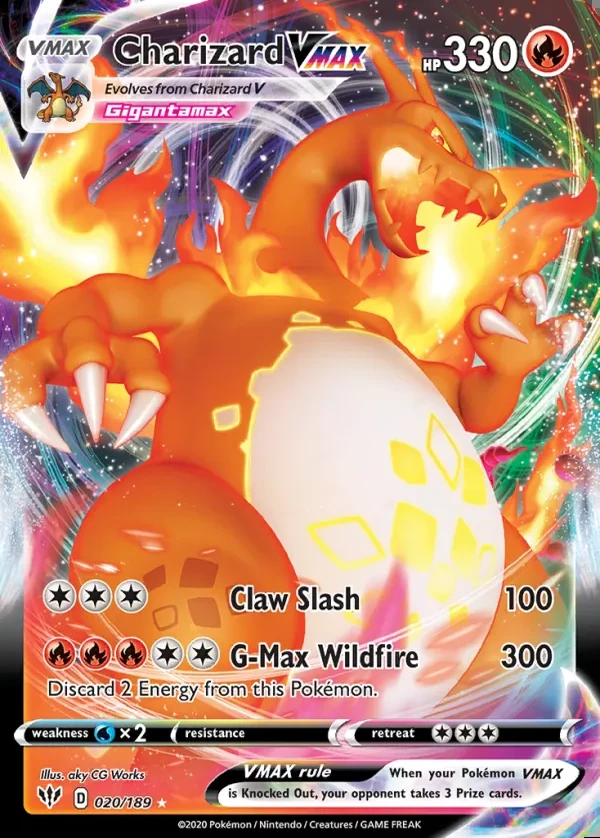 Charizard 020/189, Darkness Ablaze English Print with "Play! Pokémon" stamp, card art reference