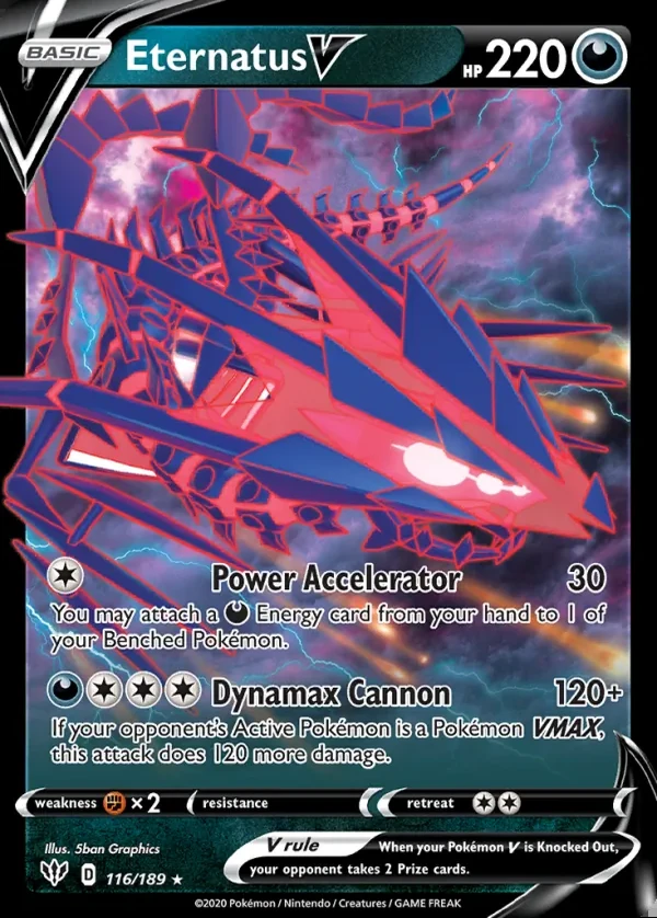 Eternatus 116/189, Darkness Ablaze English Print with "Play! Pokémon" stamp, card art reference