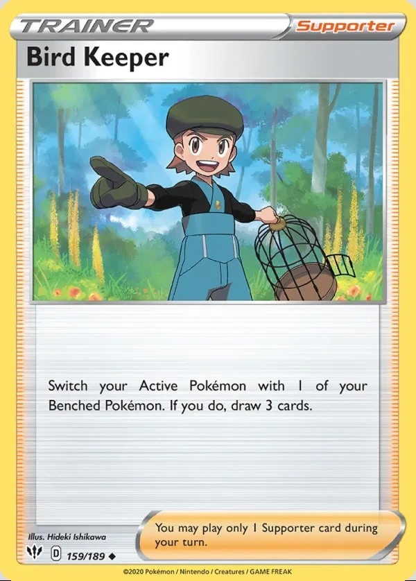 Bird Keeper 159/189, Darkness Ablaze English Print with "Play! Pokémon" stamp, card art reference